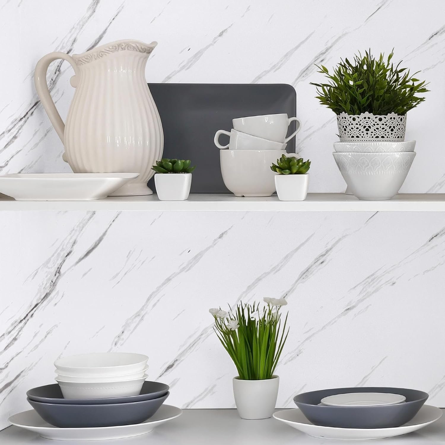 White & Grey | Marble Sheet Sticker 60x200cm | Waterproof Self-Adhesive PVC Wallpaper for Furniture Walls - Image 7