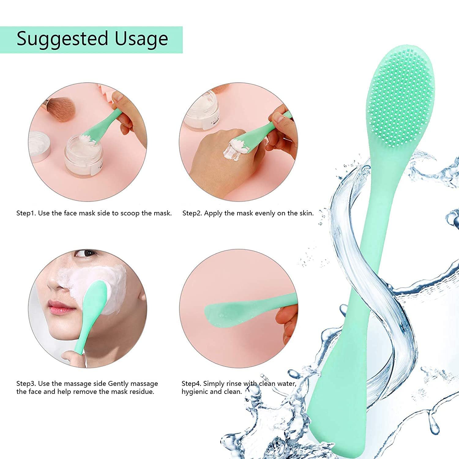Double-Ended Silicone Face Mask & Cleansing Brush | Soft, Reusable Skin Care Applicator Tool (Pack of 2) - Image 4