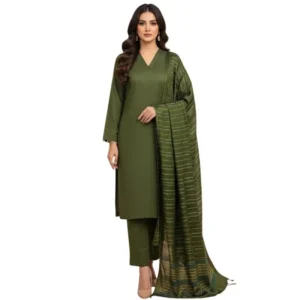 Winter Sussi Silk 3-Piece Suit for Women | Unstitched Plain Shirt & Trouser | Heavy Winter Sussi Shawl | Bottle Green
