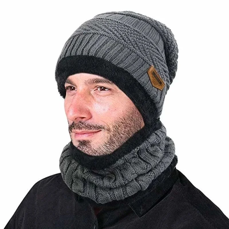 Winter Wool Cap with Neck Warmer Set | Thermal Beanie & Scarf Combo for Men and Women | Gray