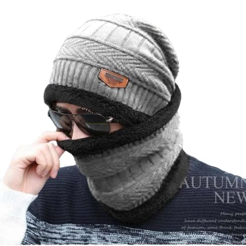 Winter Wool Cap with Neck Warmer Set | Thermal Beanie & Scarf Combo for Men and Women | Gray - Image 7