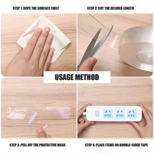 Nano Tape | 5M Double-Sided Transparent Tape | Reusable, Washable & Traceless Gel Grip for Home & Office